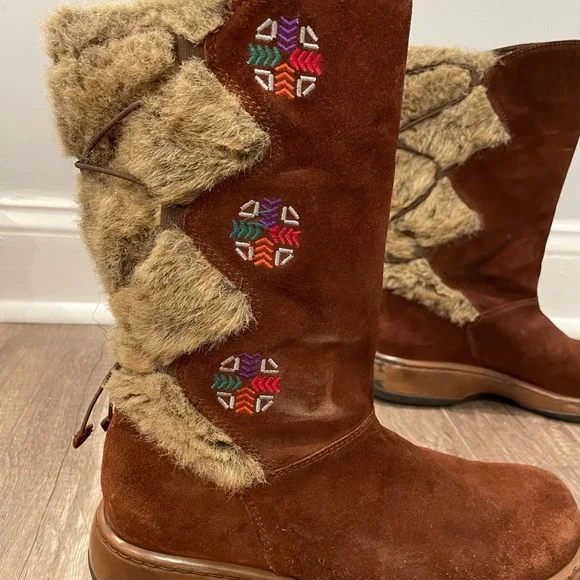 Dansko Fyodora Tribal Western Brown Suede Mid Calf Faux Fur Boots - Picture 6 of 12